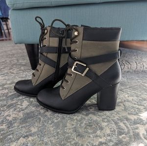 Black & Olive Heel Combat Boots